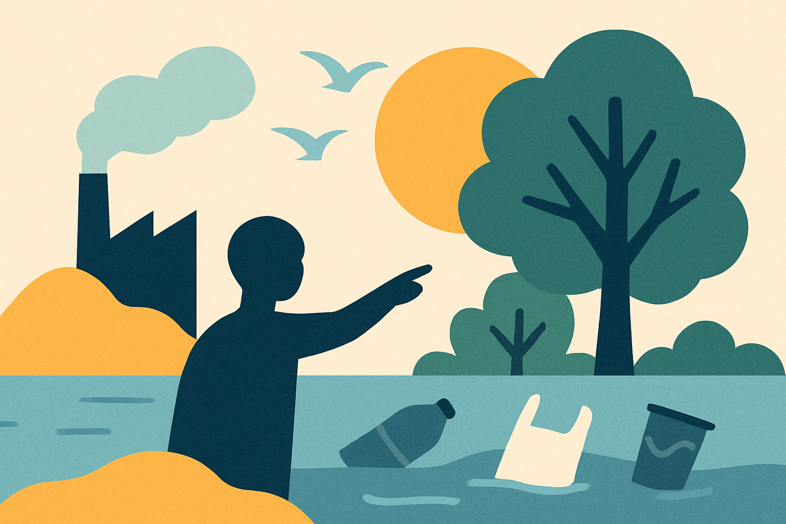 Illustration of environmental pollution and solution